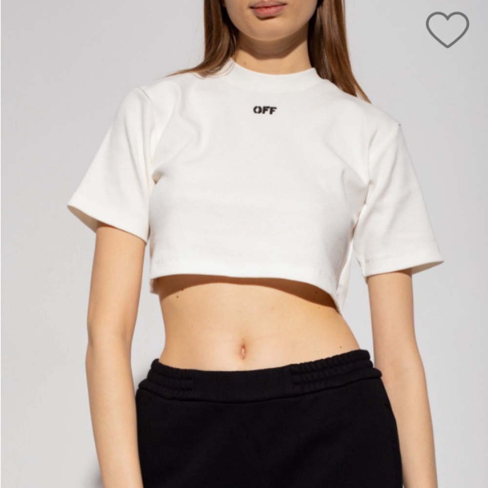 Off-White Brand Women’s Stamped Ribbed Cropped Tee